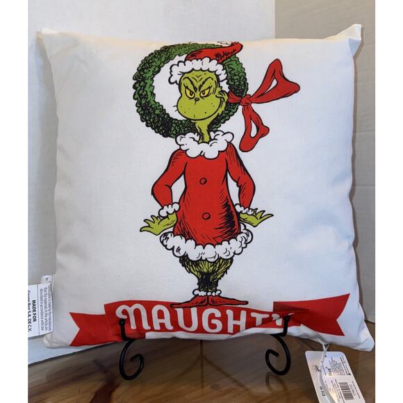 The Grinch Naughty & Nice Pillow Christmas Throw Reversible 18x18 New - Picture 1 of 11